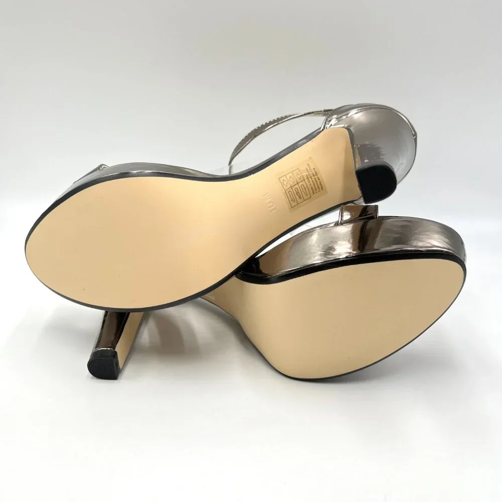 Touch Ups Womens 10M‎ Metallic Silver Pewter Platform Dress Sandals Heels Shoes